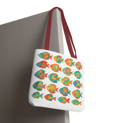 Colorful Mosaic Fish Print Tote Bag, Reusable Grocery Bag, Summer Travel Accessory, Gift for Ocean Lovers
