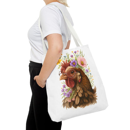 Floral Chicken Tote Bag, Farmhouse Decor, Gifts for Chicken Lovers, Cute Animal Tote, Spring and Summer Bags