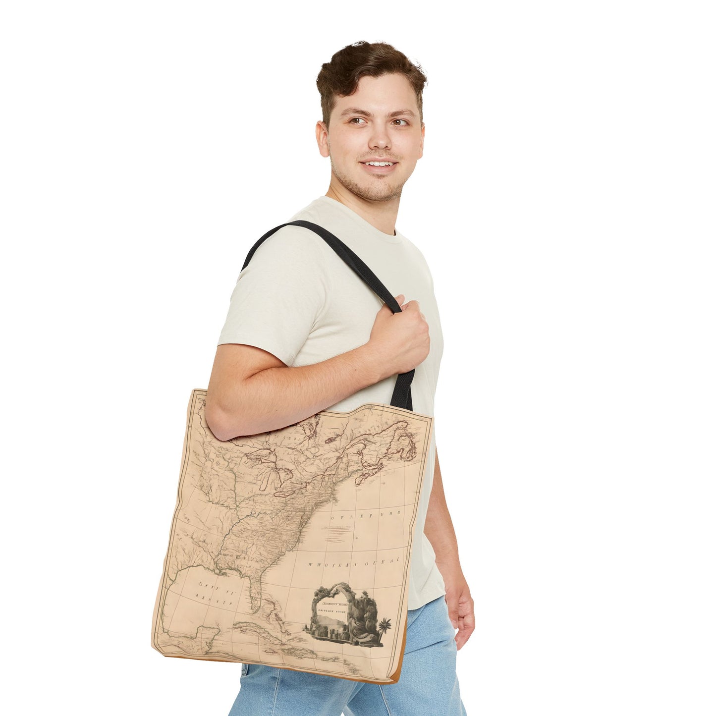 Vintage Map of North America Tote Bag, Travel and Work Bag, Gift for Him, Reusable Grocery Tote