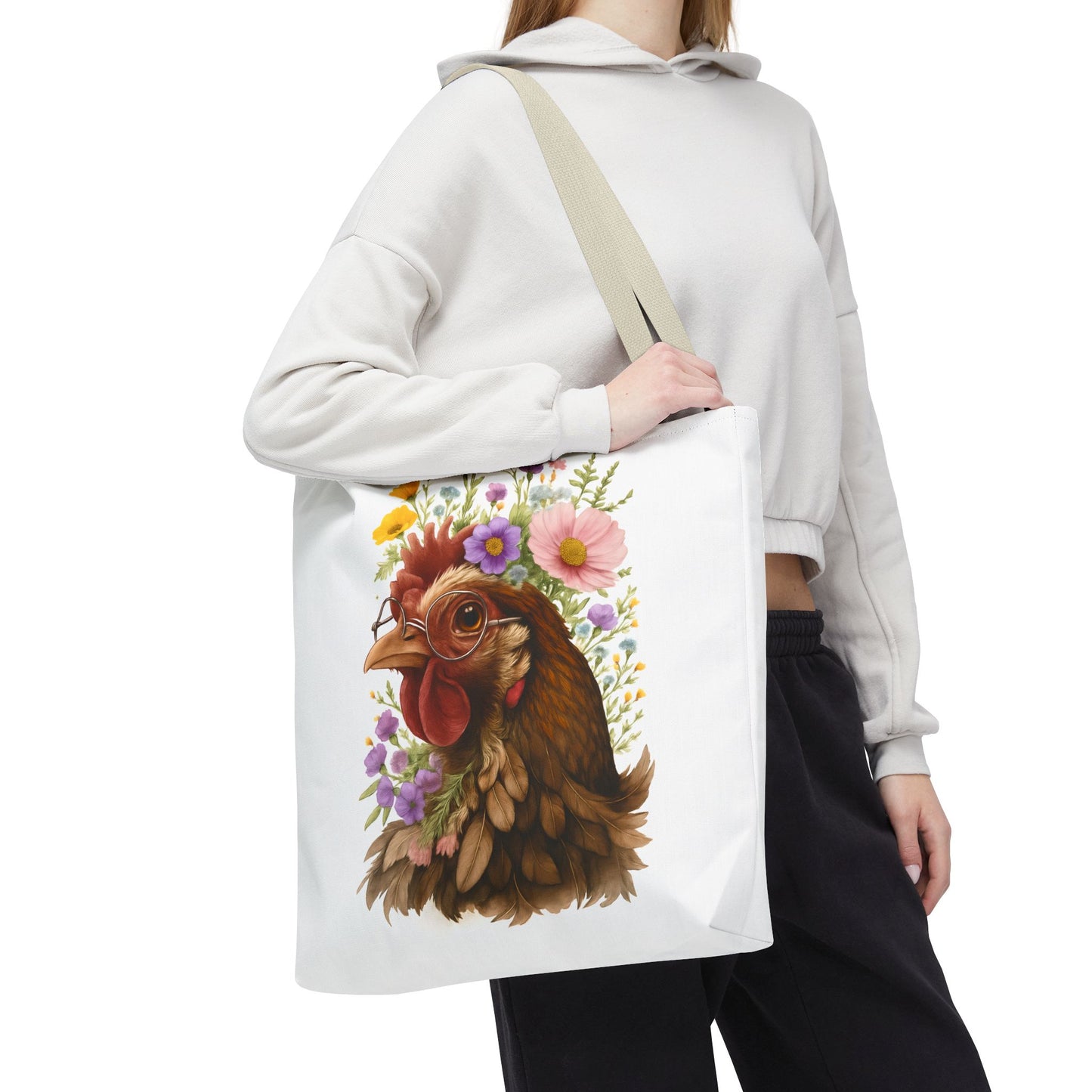 Floral Chicken Tote Bag, Farmhouse Decor, Gifts for Chicken Lovers, Cute Animal Tote, Spring and Summer Bags
