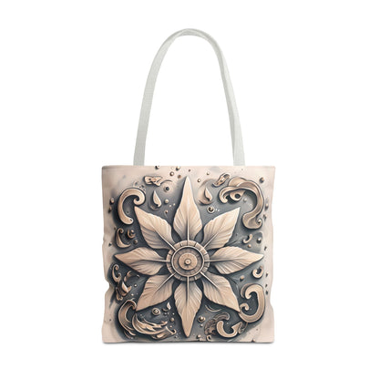 Earthy Symmetrical Floral Tote Bag, Metallic Design Boho Style, Eco-Friendly Reusable Shopping, Beach, Travel, Art Print, Gift for Her