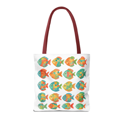 Colorful Mosaic Fish Print Tote Bag, Reusable Grocery Bag, Summer Travel Accessory, Gift for Ocean Lovers