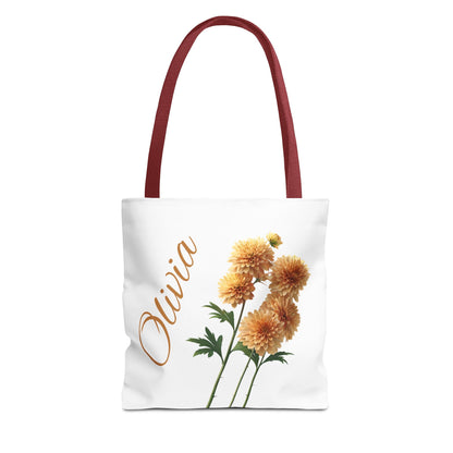 Personalized November Birth Month Flower Tote Bag, Chrysanthemum Bridesmaid Gift, Custom Grocery Bag
