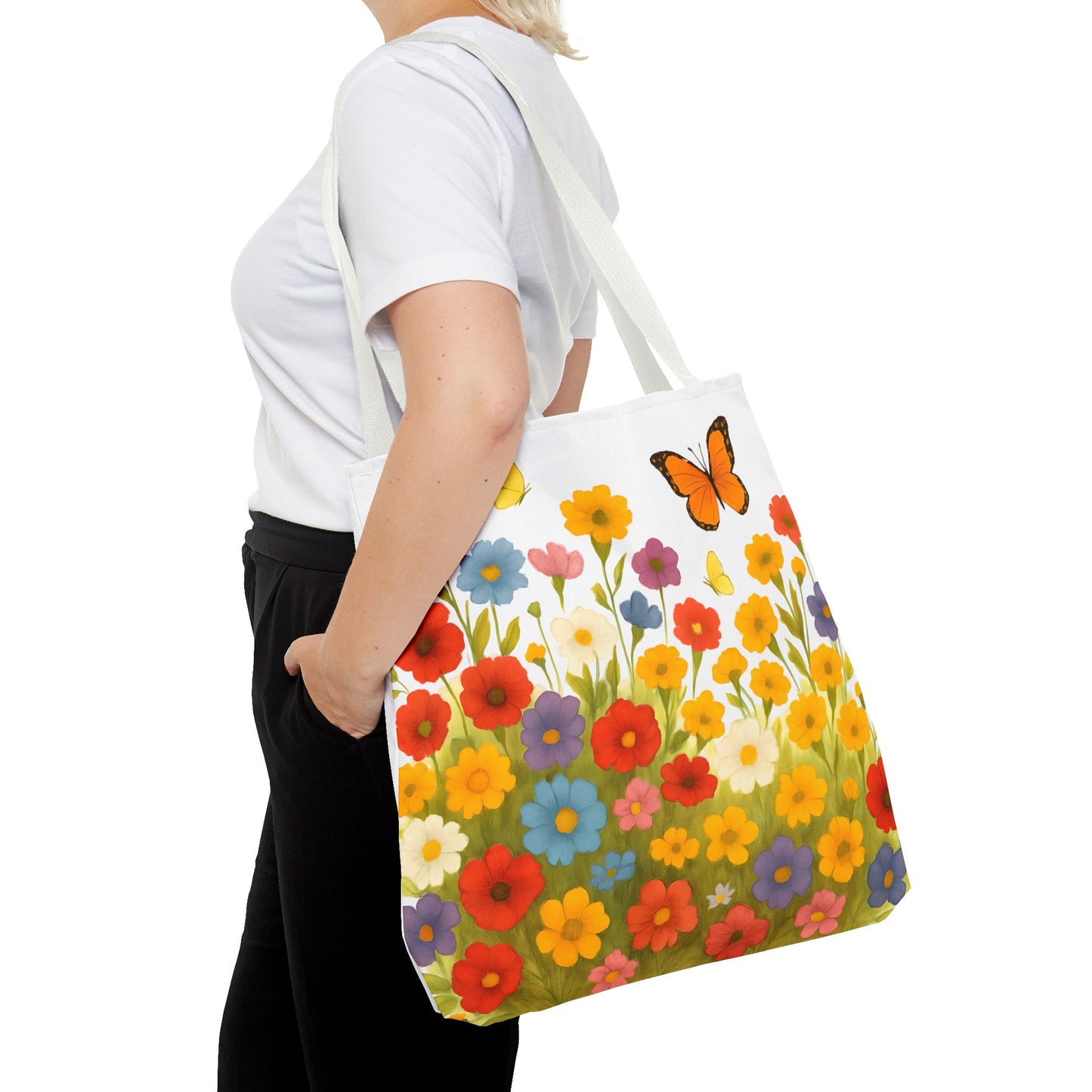 Vibrant Floral Tote Bag | Spring Tote | Polyester Easy Clean Bag  | Perfect for Beach, Shopping, Gifts