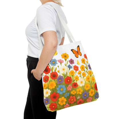 Vibrant Floral Tote Bag | Spring Tote | Polyester Easy Clean Bag  | Perfect for Beach, Shopping, Gifts