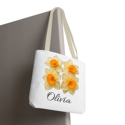 March Birth Month Flower Tote Bag, Easter Gift Bag, Custom Name Accessory, Daffodil Shoulder Bag, Women's Eco-Friendly Handbag