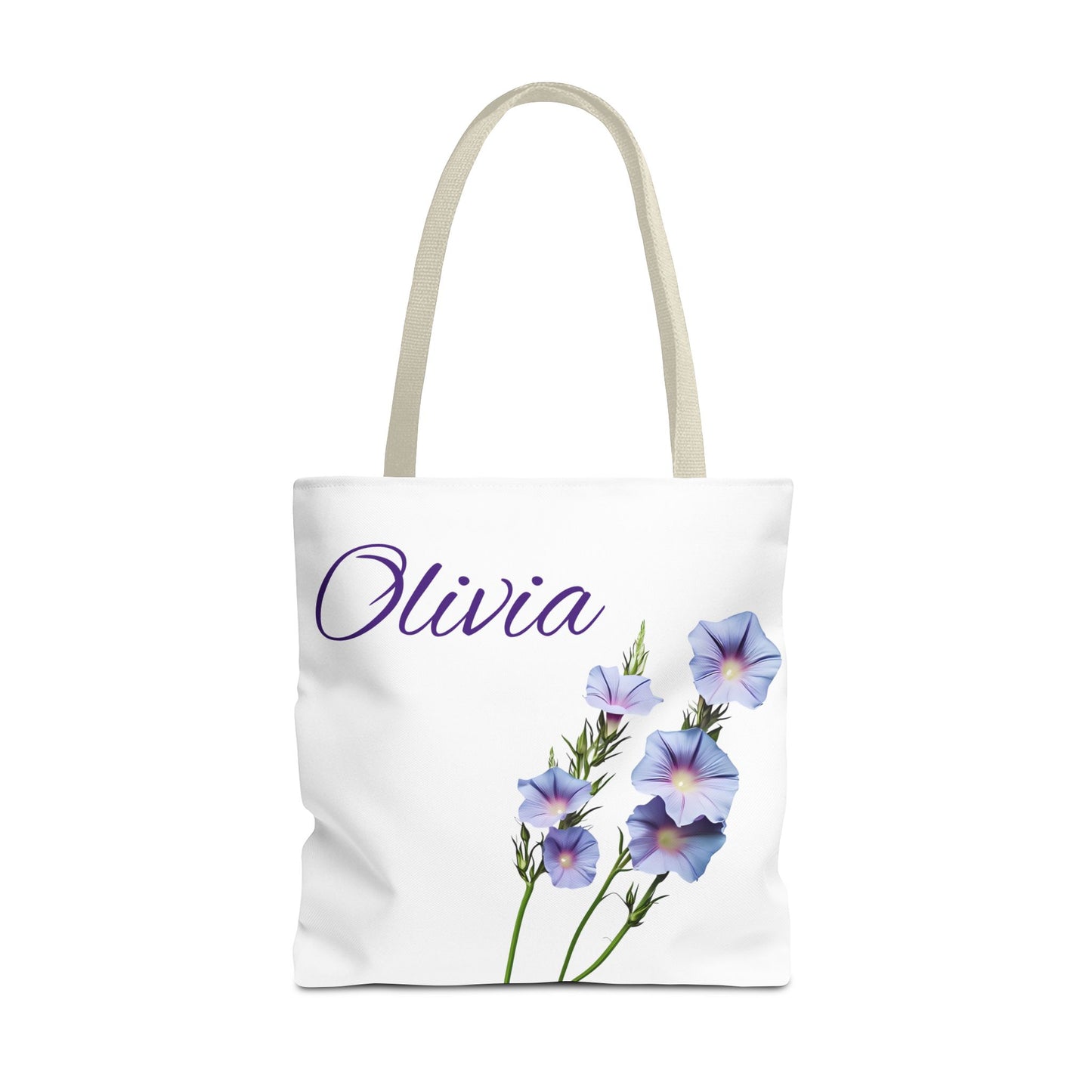 Personalized Morning Glory September Birth Month Flower Tote Bag, Custom Name Bag, Floral Grocery Bag