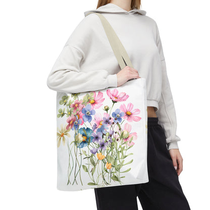 Pastel Floral Tote Bag - Pretty Wildflower Design, Reusable Eco-Friendly Shopping Bag, Gift for Her, Summer Accessory, Beach Bag