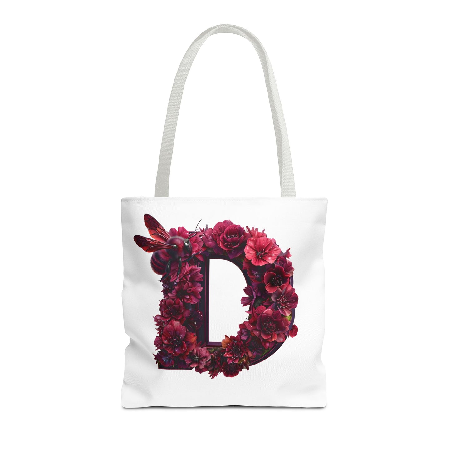 Floral Alphabet 'D' Tote Bag – Stylish Floral and Bee Design