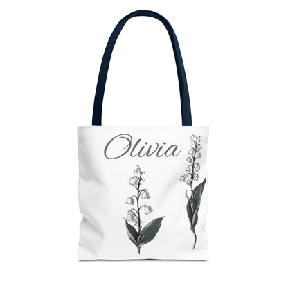Personalized Lily of the Valley Tote Bag - Eco-friendly Reusable Shopping Tote, May Birth Month Flower Gift, Women’s Accessory