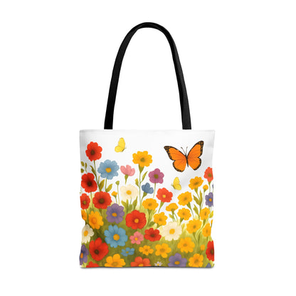 Vibrant Floral Tote Bag | Spring Tote | Polyester Easy Clean Bag  | Perfect for Beach, Shopping, Gifts