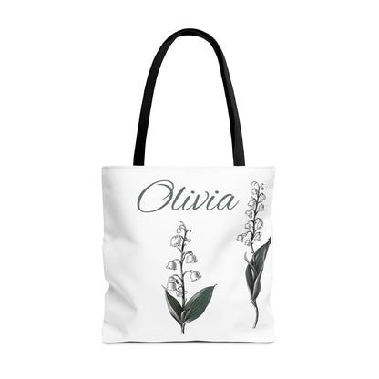 Personalized Lily of the Valley Tote Bag - Eco-friendly Reusable Shopping Tote, May Birth Month Flower Gift, Women’s Accessory