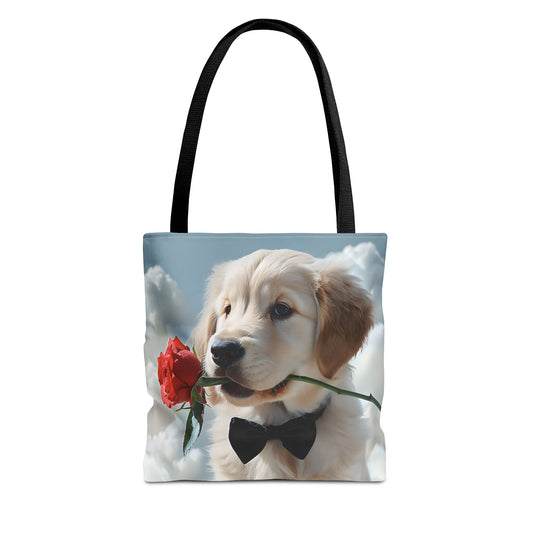 Cute Puppy Rose Tote Bag | Dog Lovers Gift, Stylish Lightweight Polyester Bag, Everyday Use