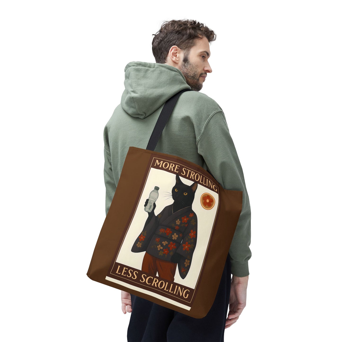 More Strolling Less Scrolling Cat Tote Bag – Cute Black Cat Design for Cat Lovers