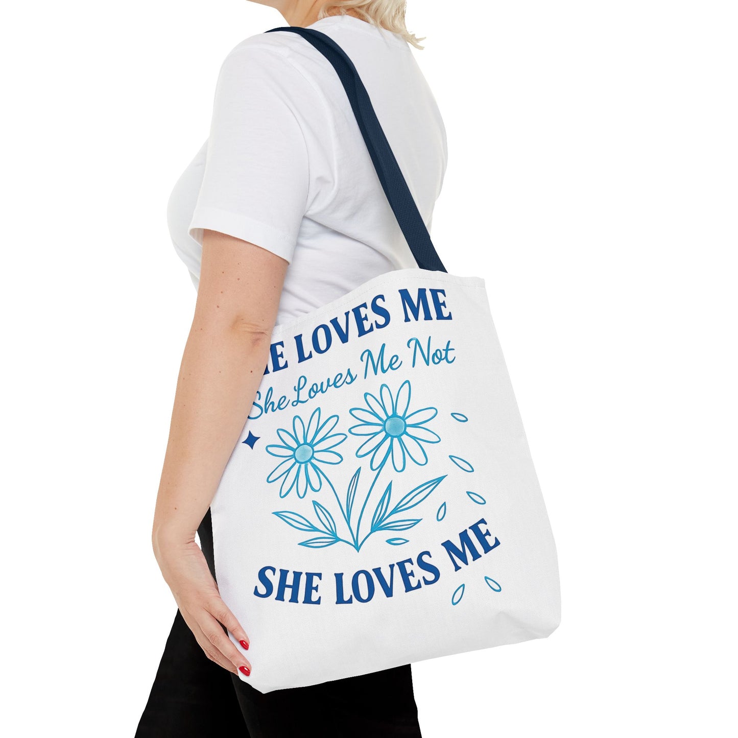 Whimsical Romantic Floral Tote Bag - Perfect for Casual Outings, Gifts, Beach Days, or Everyday Use, She Loves Me/Not Design