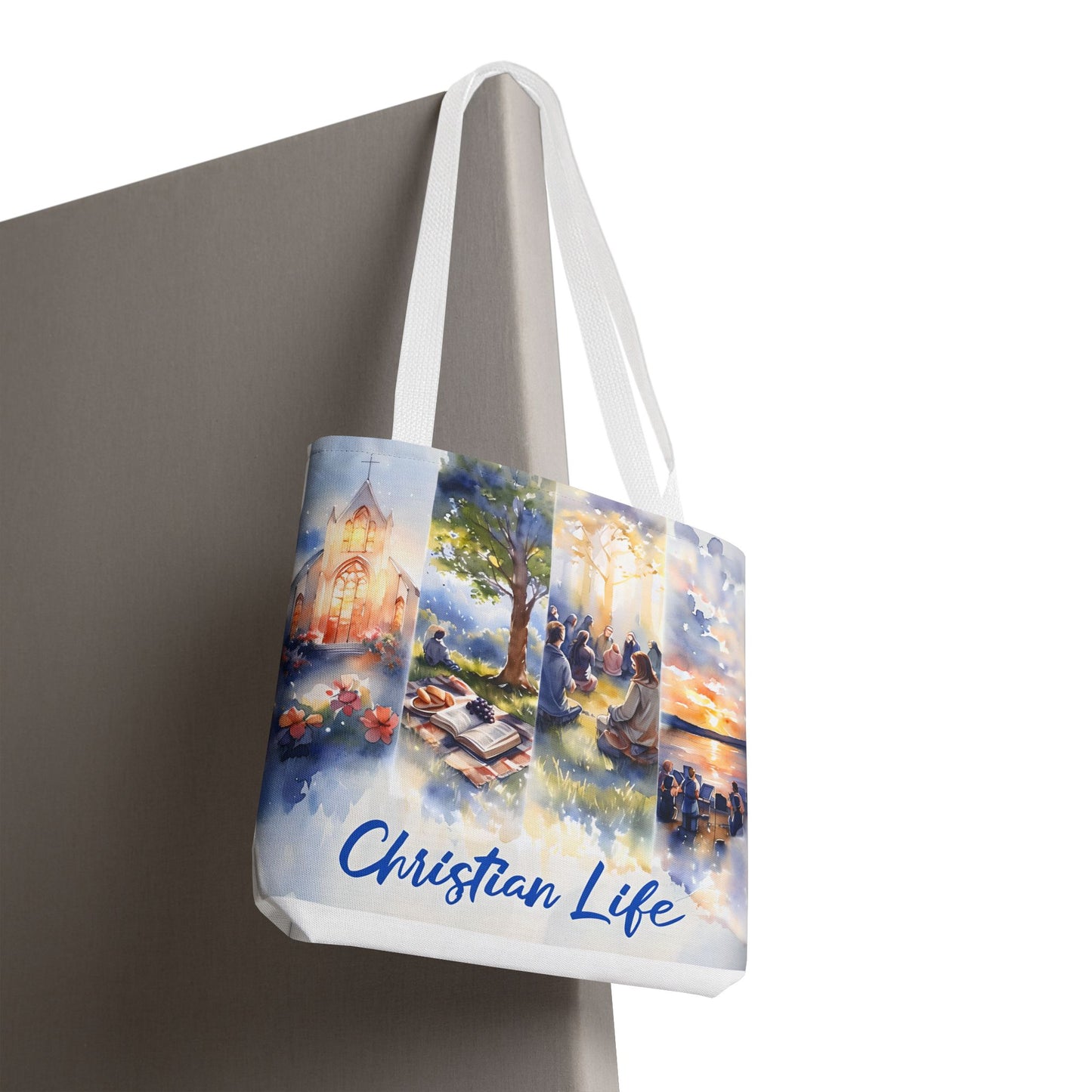 Inspirational Christian Watercolor Tote Bag, Faith-Based Gift, Brush Style Art, Church Event Accessory, Everyday Use Tote