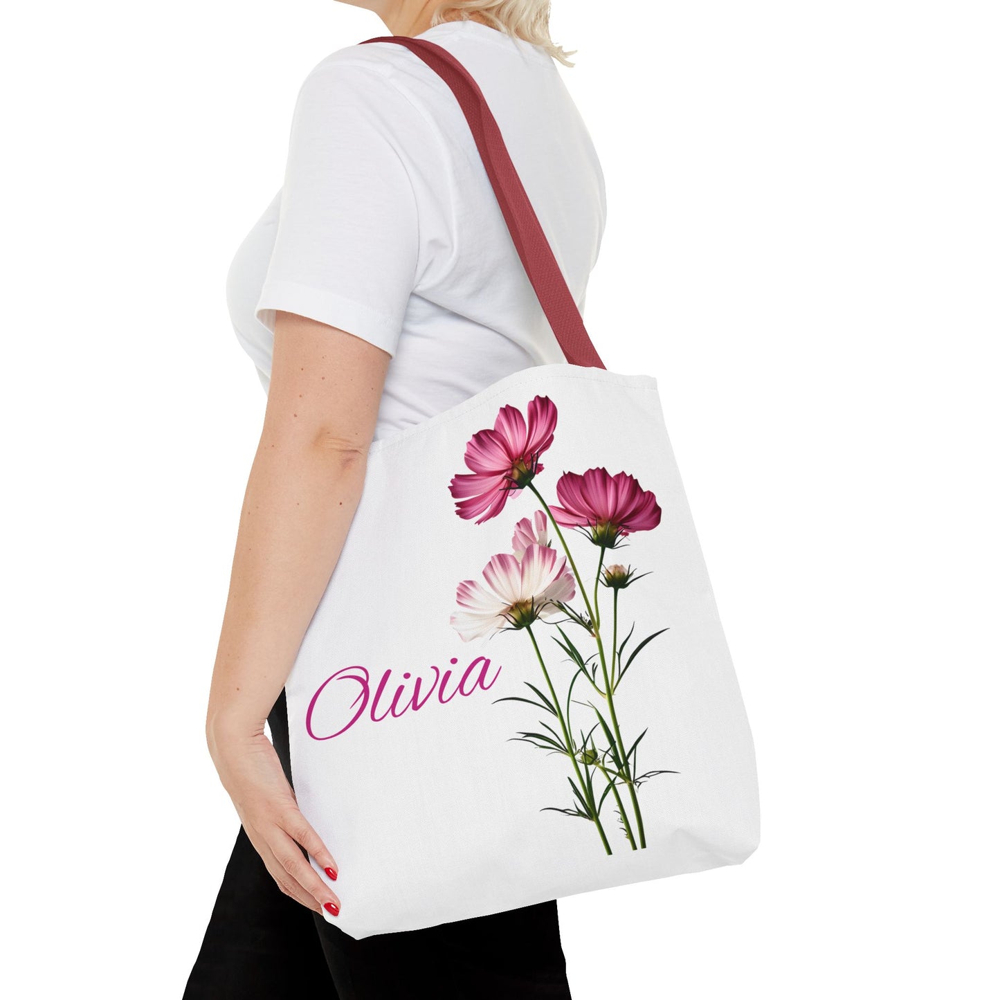 Floral Personalized Tote Bag, Custom October Birth Month Flower Design , Eco-Friendly Reusable Shopping Bag, Gift for Women