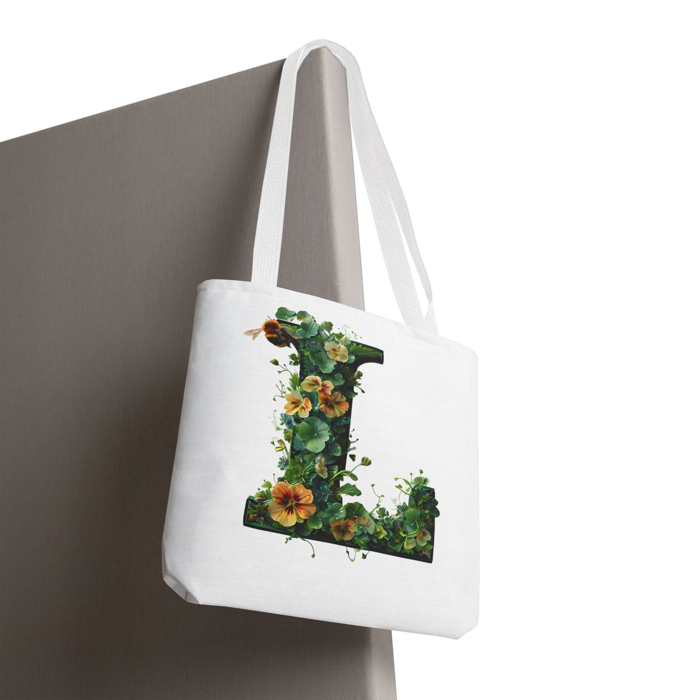 Floral Alphabet 'L' Tote Bag - Polyester Carryall for Nature Lovers