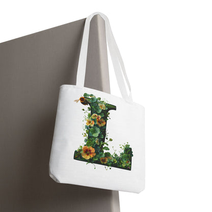 Floral Alphabet 'L' Tote Bag - Polyester Carryall for Nature Lovers