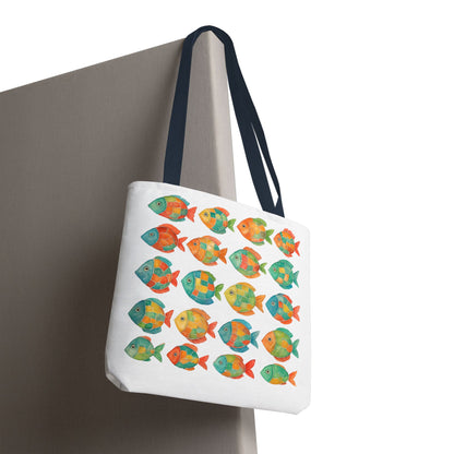Colorful Mosaic Fish Print Tote Bag, Reusable Grocery Bag, Summer Travel Accessory, Gift for Ocean Lovers