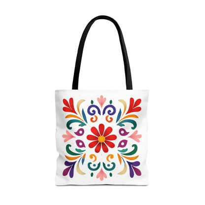 Vibrant Folk Art Floral Tote Bag, Colorful Shopping Bag, Beach Bag, Gift for Her