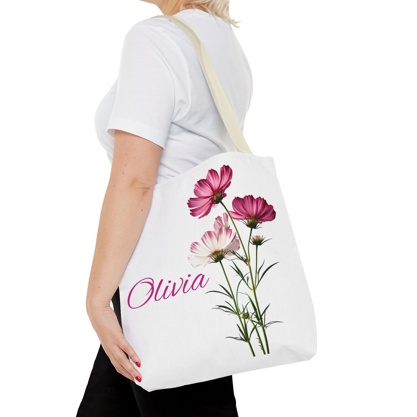 Floral Personalized Tote Bag, Custom October Birth Month Flower Design , Eco-Friendly Reusable Shopping Bag, Gift for Women