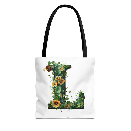Floral Alphabet 'L' Tote Bag - Polyester Carryall for Nature Lovers