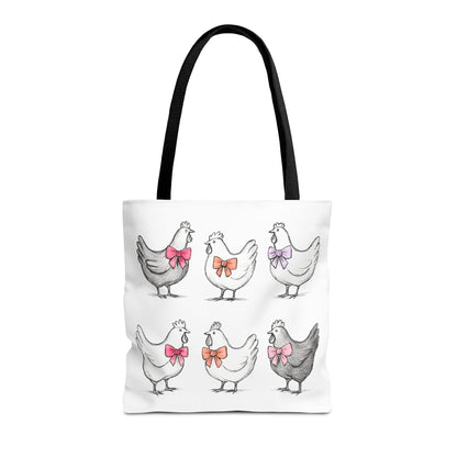 Farmyard Chicken Tote Bag, Cute Farm Animal Coquette Bow Design, Gift for Hen Lovers, Unique Tote for Everyday Use