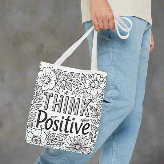 think positive uplifting tote bag