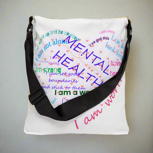 Empowering Mental Health Tote Bag, Adjustable Messenger Bag for Wellness, Inspirational Gift, Mindfulness Accessory