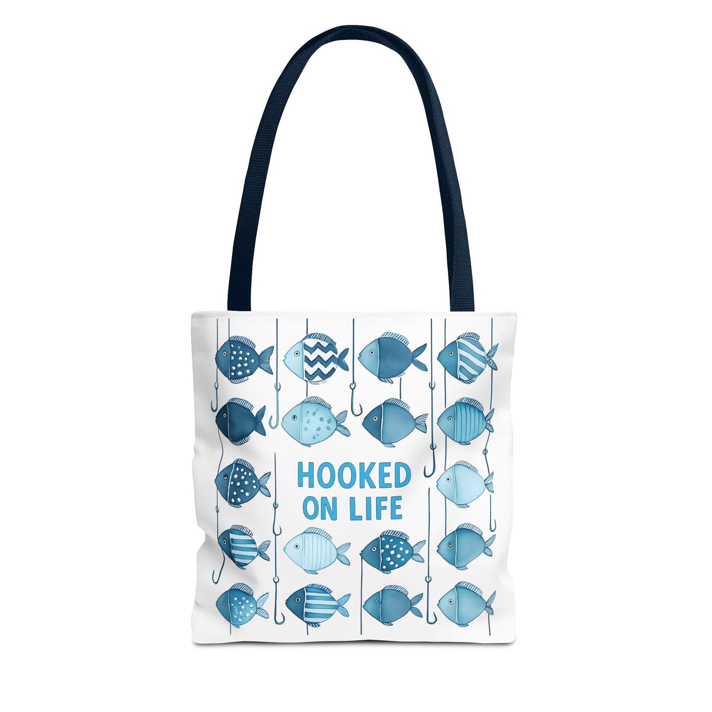 Fish-Themed Tote Bag, Hooked on Life Shopping Bag, Aqua Fishing Tote, Gift for Fisherman, Eco-Friendly Reusable Beach Bag