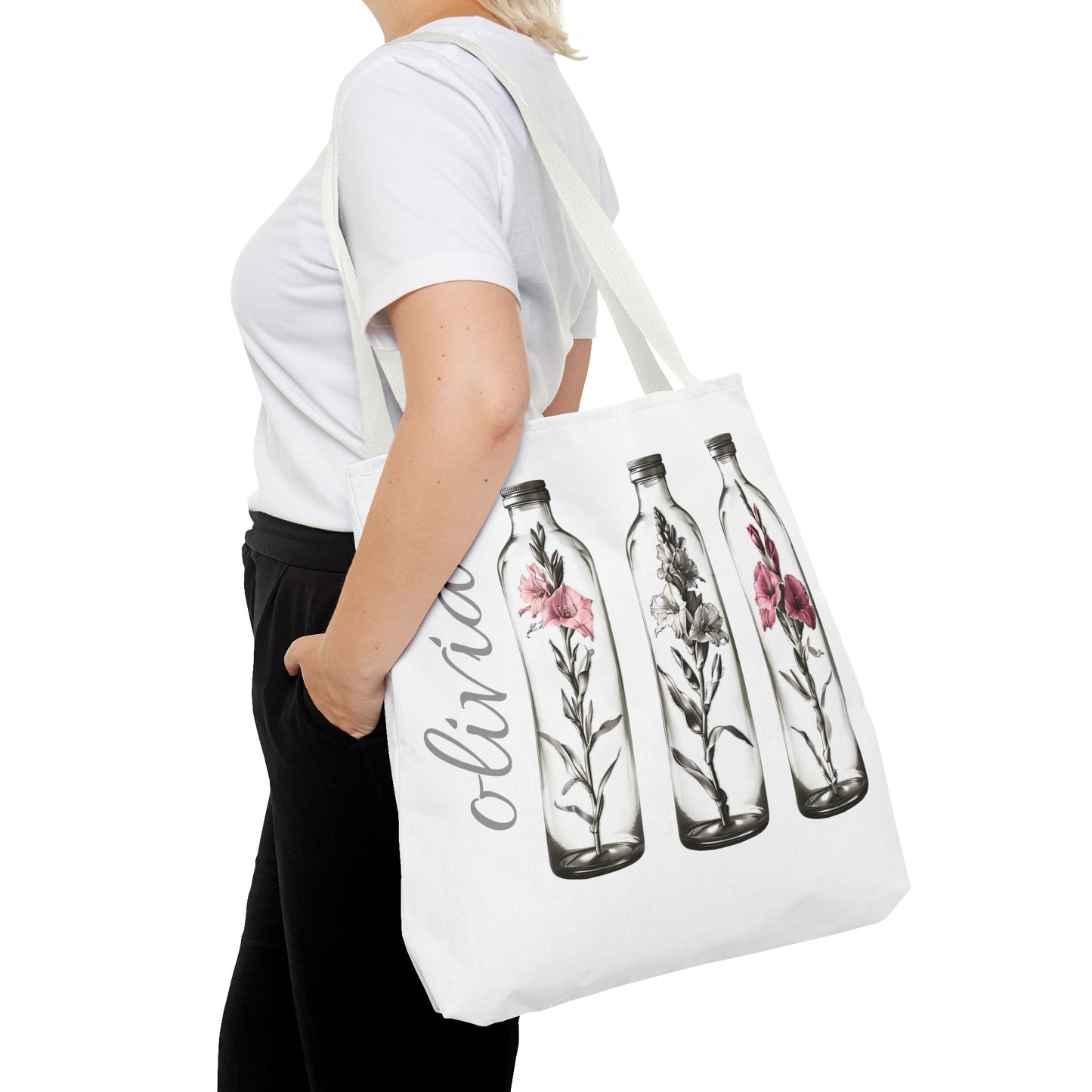 Personalize Gladiolus Birth Month Flower Tote Bag, Eco-Friendly Reusable Grocery Shopping Bag, Floral Design Handbag