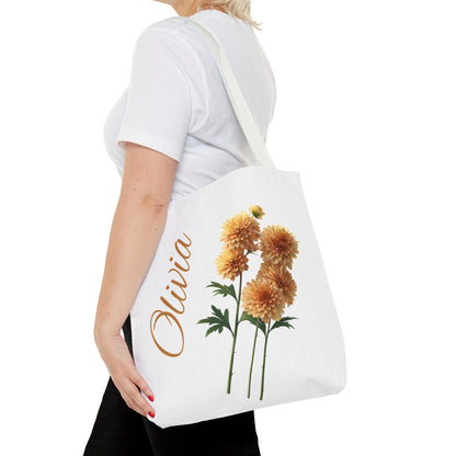 Personalized November Birth Month Flower Tote Bag, Chrysanthemum Bridesmaid Gift, Custom Grocery Bag