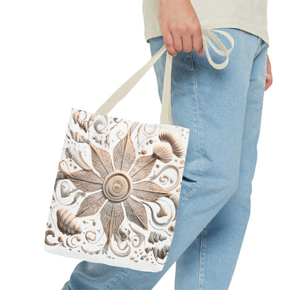 Boho Nautical Mandala Themed Geometric Design Tote Bag, Natural Toned Bag for Everyday Style, Unisex Gift