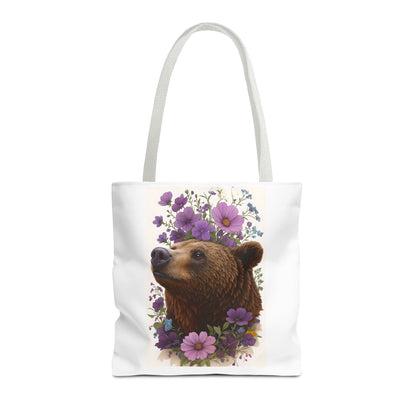 Floral Bear Tote Bag, Gift for Animal Lovers, Boho Bag for Daily Use
