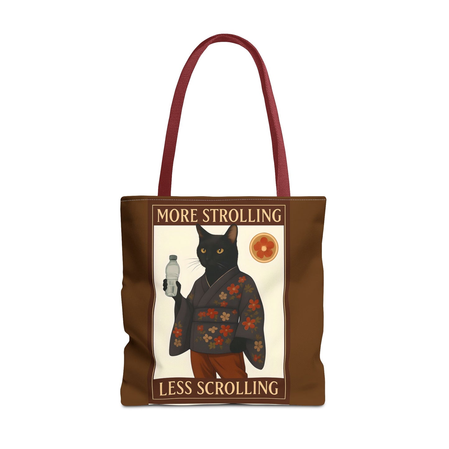 More Strolling Less Scrolling Cat Tote Bag – Cute Black Cat Design for Cat Lovers