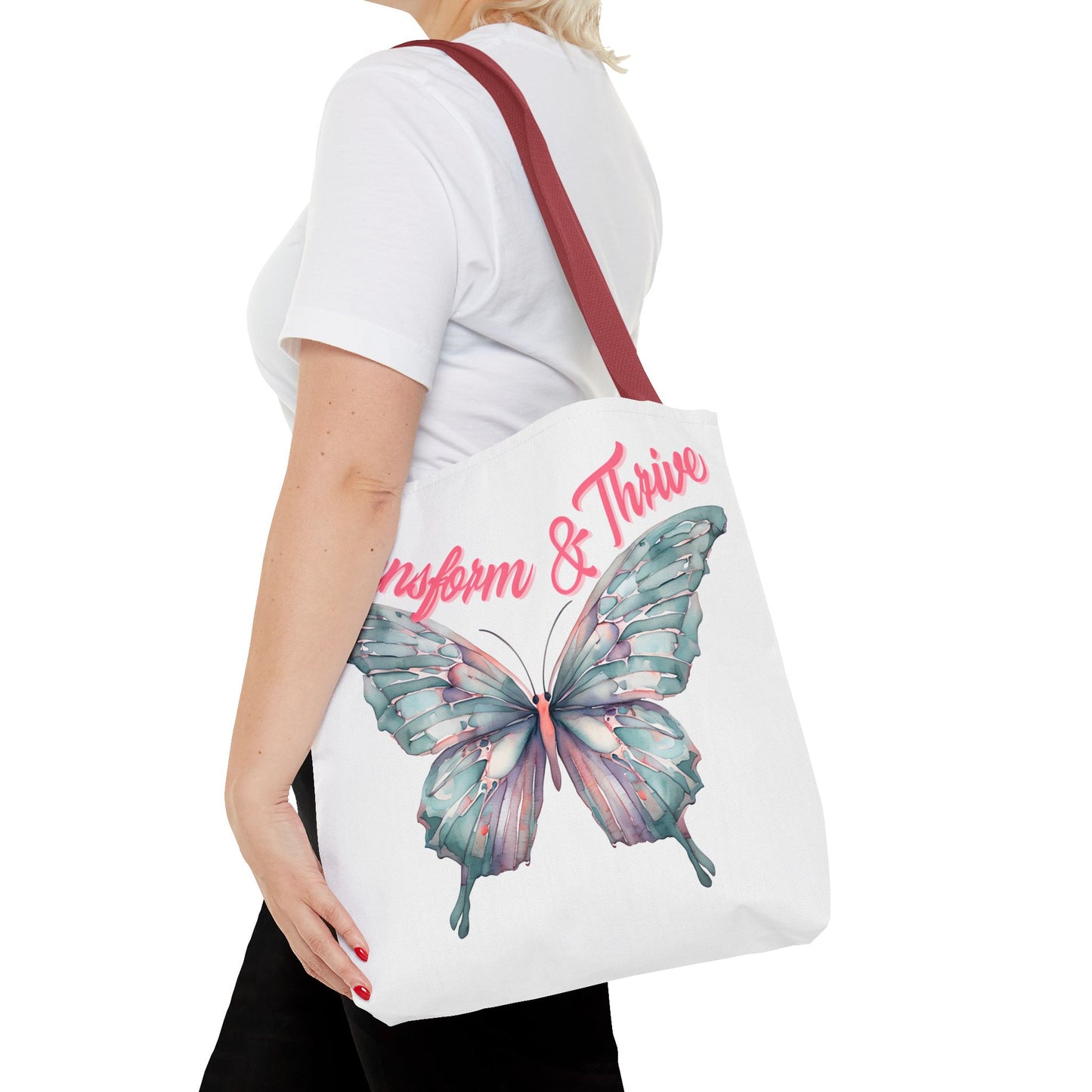 Transform & Thrive Butterfly Tote Bag, Reusable Grocery Bag, Inspirational Statement Bag, Summer Essential, Travel Companion
