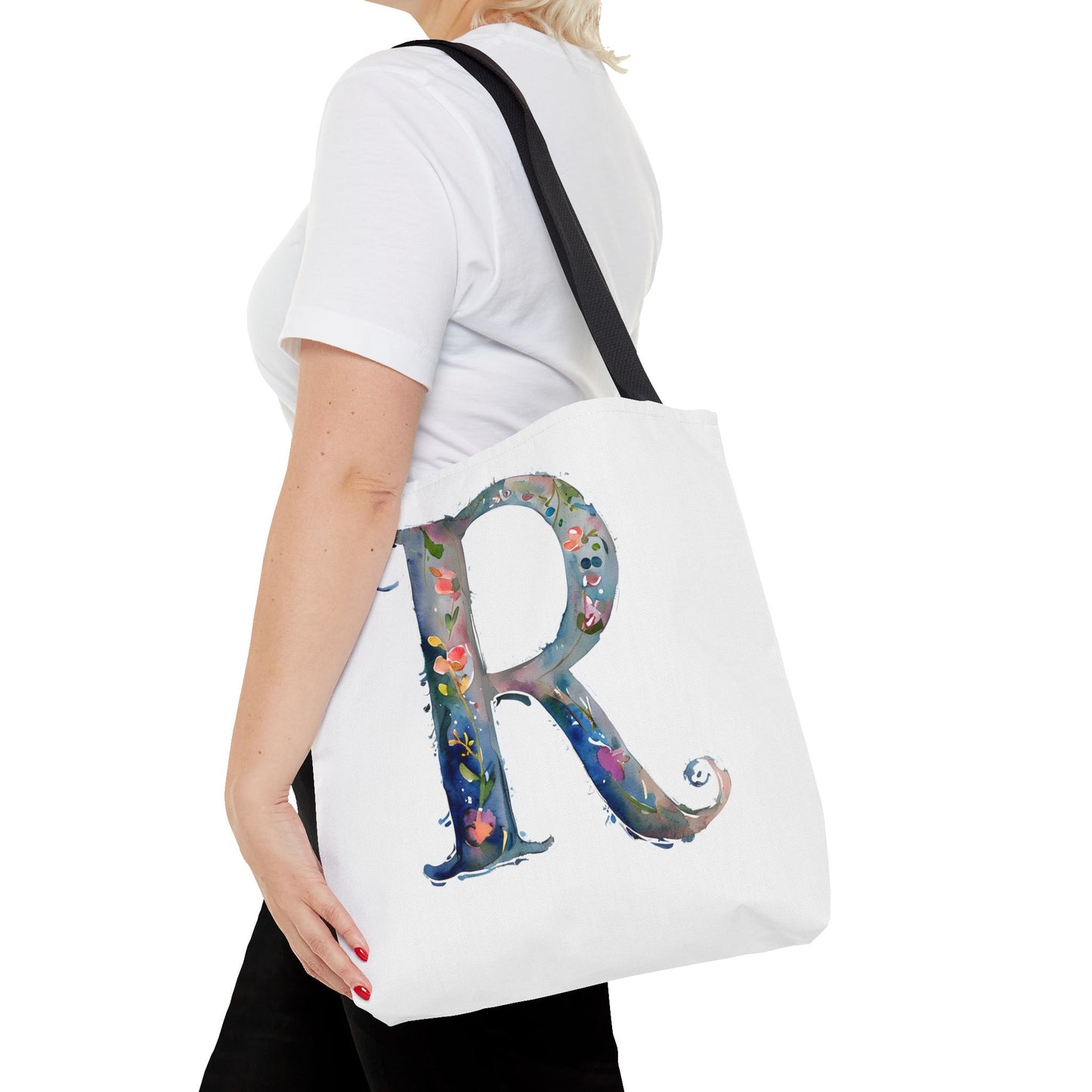 Watercolor Alphabet 'R' Tote Bag, Stylish Everyday Carryall
