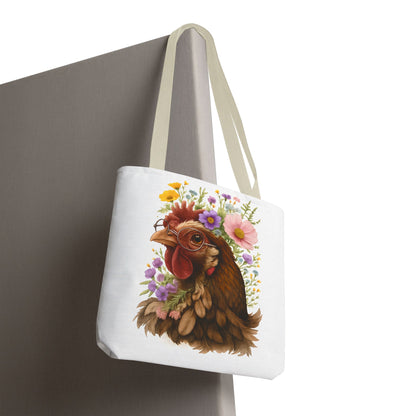 Floral Chicken Tote Bag, Farmhouse Decor, Gifts for Chicken Lovers, Cute Animal Tote, Spring and Summer Bags