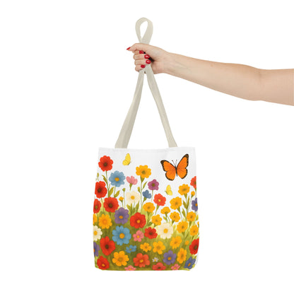 Vibrant Floral Tote Bag | Spring Tote | Polyester Easy Clean Bag  | Perfect for Beach, Shopping, Gifts