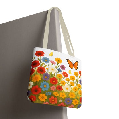 Vibrant Floral Tote Bag | Spring Tote | Polyester Easy Clean Bag  | Perfect for Beach, Shopping, Gifts