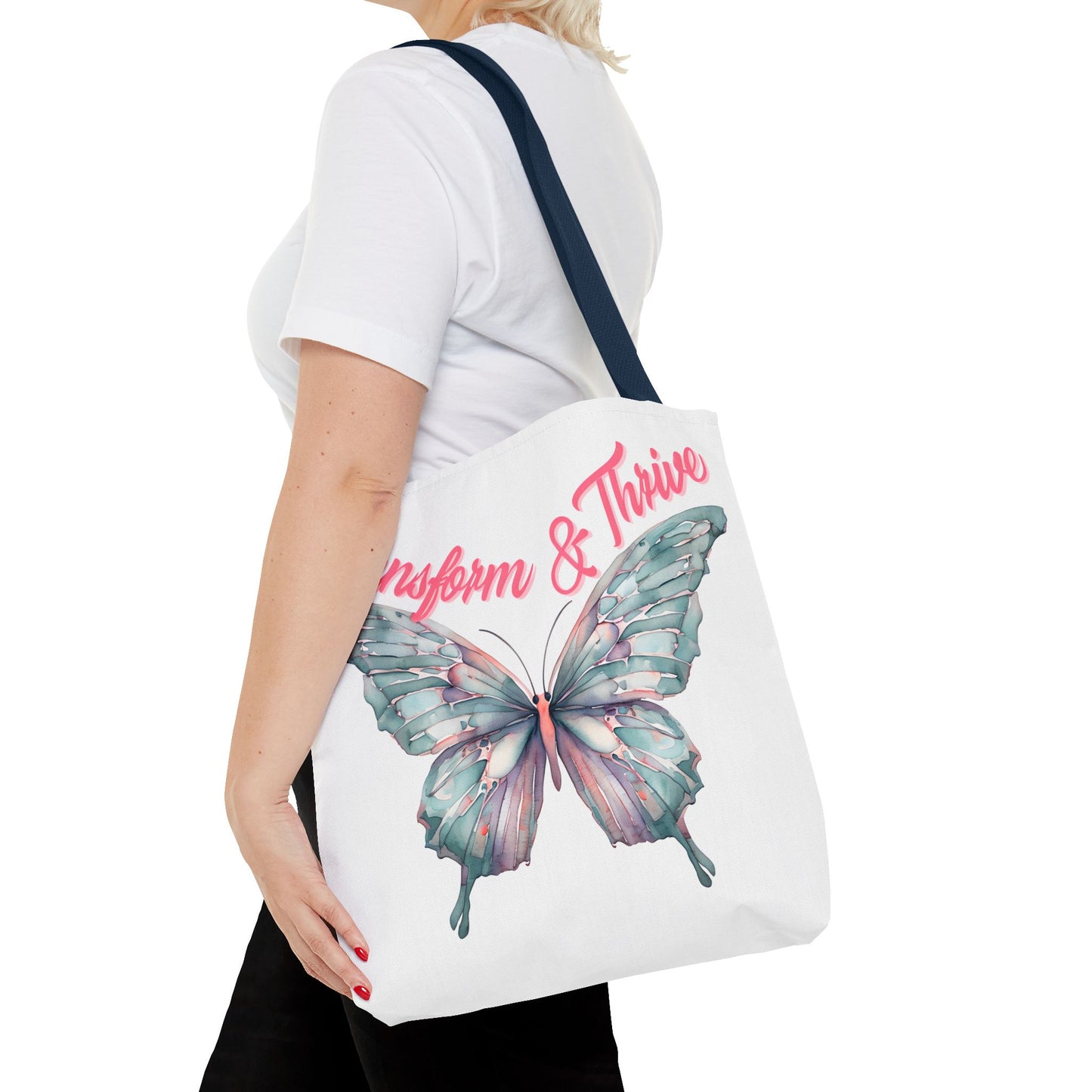 Transform & Thrive Butterfly Tote Bag, Reusable Grocery Bag, Inspirational Statement Bag, Summer Essential, Travel Companion