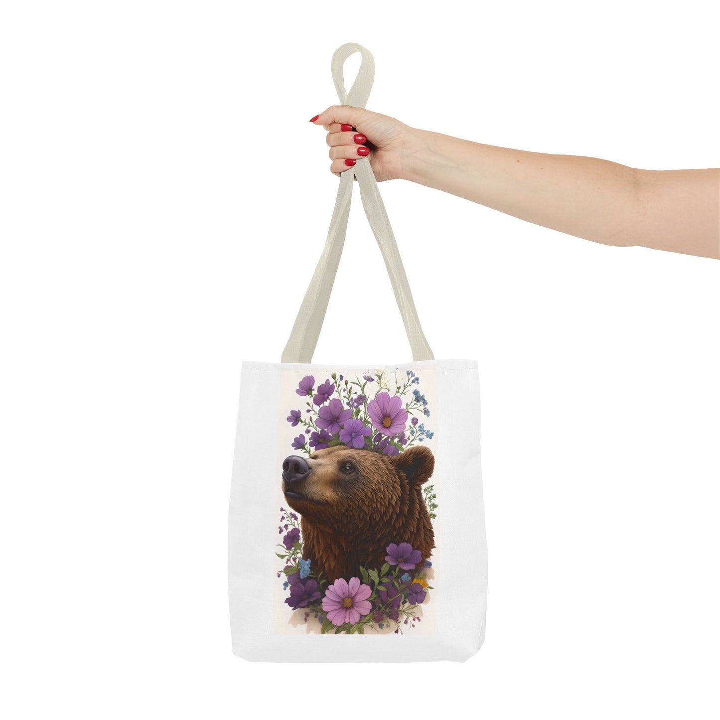 Floral Bear Tote Bag, Gift for Animal Lovers, Boho Bag for Daily Use