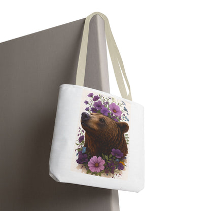 Floral Bear Tote Bag, Gift for Animal Lovers, Boho Bag for Daily Use
