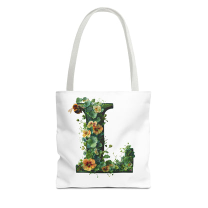Floral Alphabet 'L' Tote Bag - Polyester Carryall for Nature Lovers