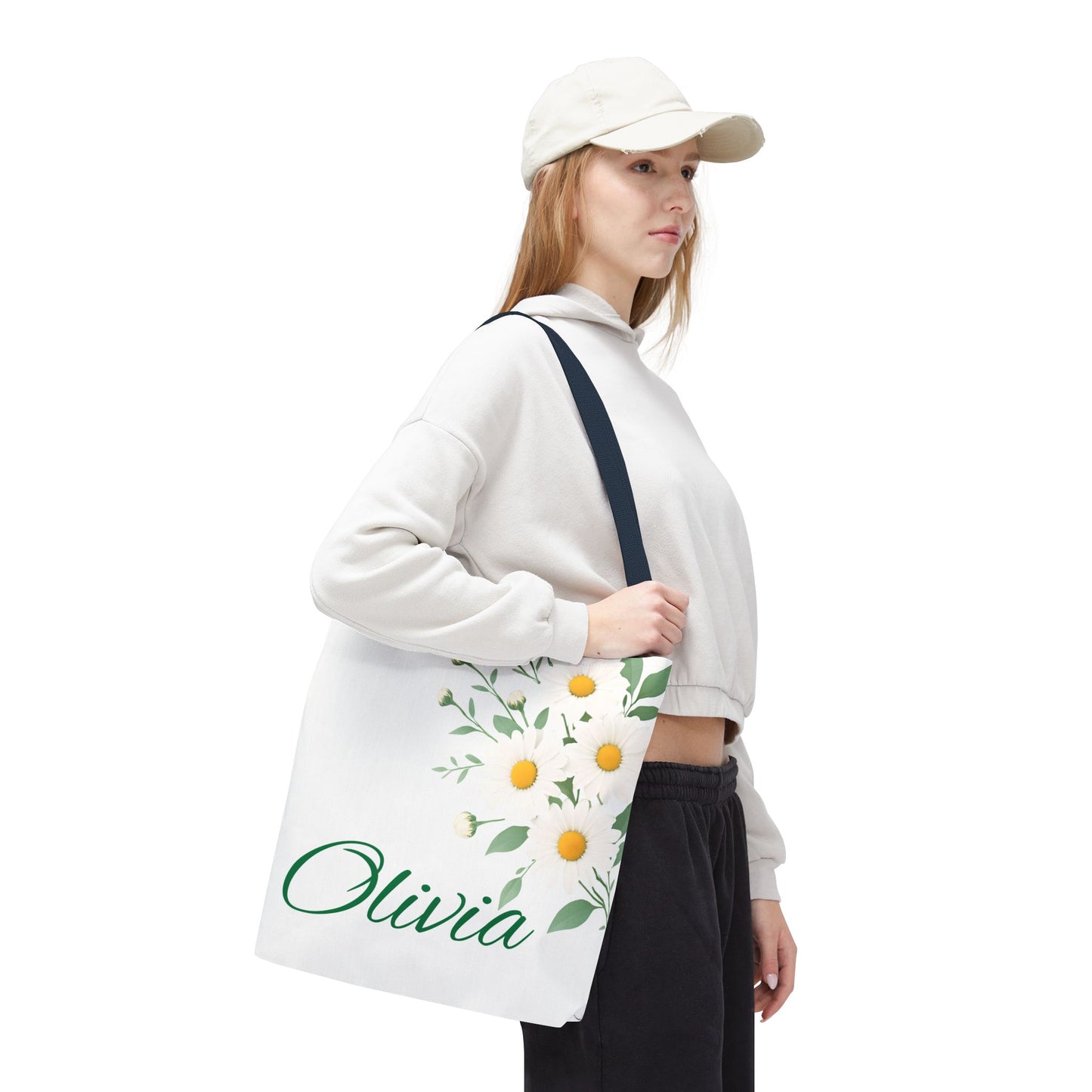 Personalized April Daisy Tote Bag, Custom Name Gift For Her, Birth Month Flower Design, Eco-Friendly Grocery Shopping Bag
