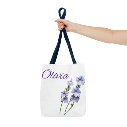 Personalized Morning Glory September Birth Month Flower Tote Bag, Custom Name Bag, Floral Grocery Bag