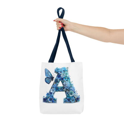 Floral Alphabet 'A' Tote Bag –  Blue Butterfly Design