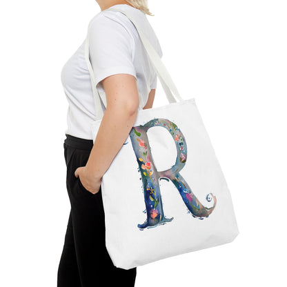Watercolor Alphabet 'R' Tote Bag, Stylish Everyday Carryall