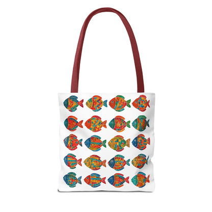 Colorful Mosaic Fish Print Tote Bag, Reusable Grocery Bag, Summer Beach Accessory, Marine Life Gift, Unique Art Bag